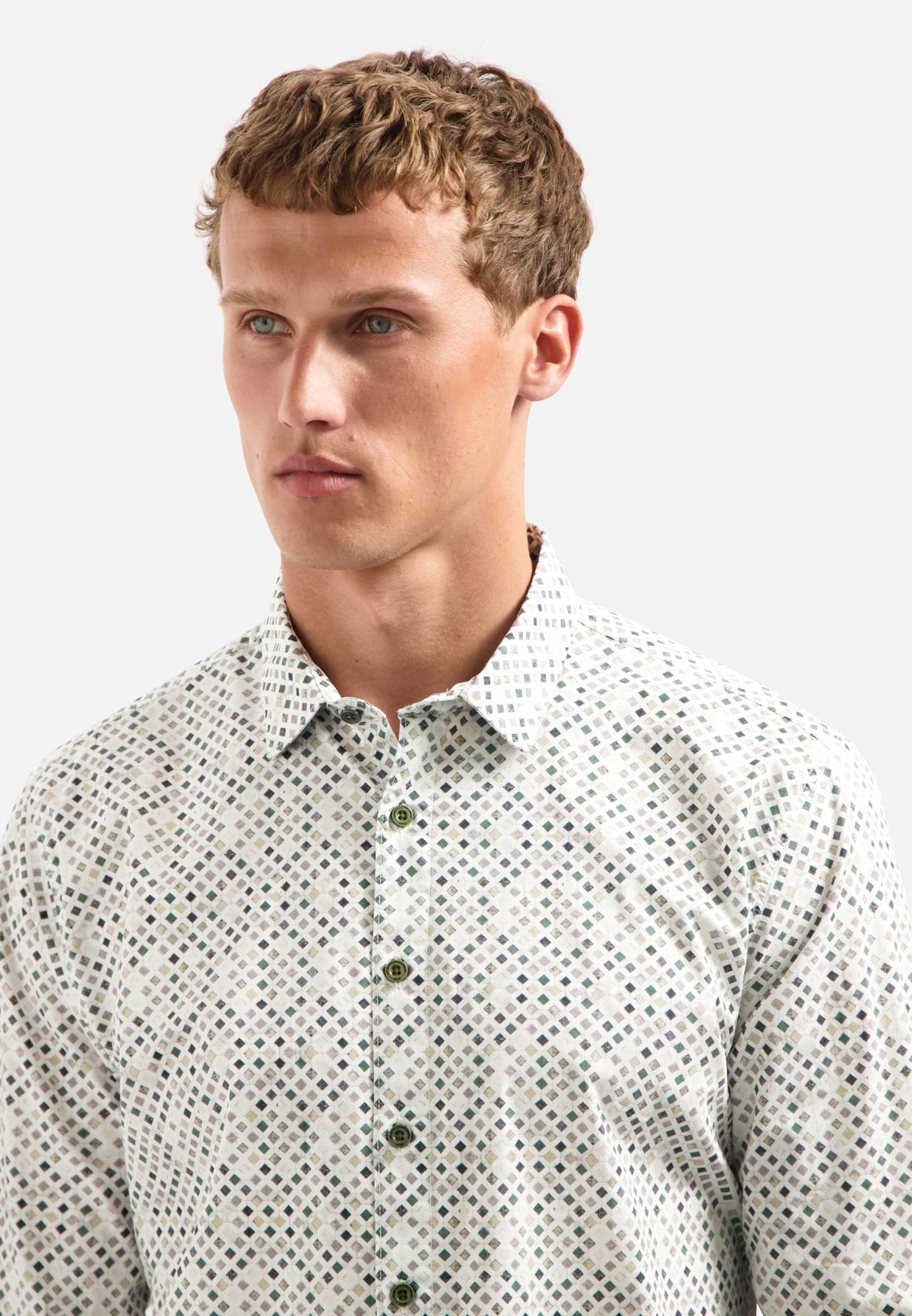 Bedrukt stretchshirt | Dark Green