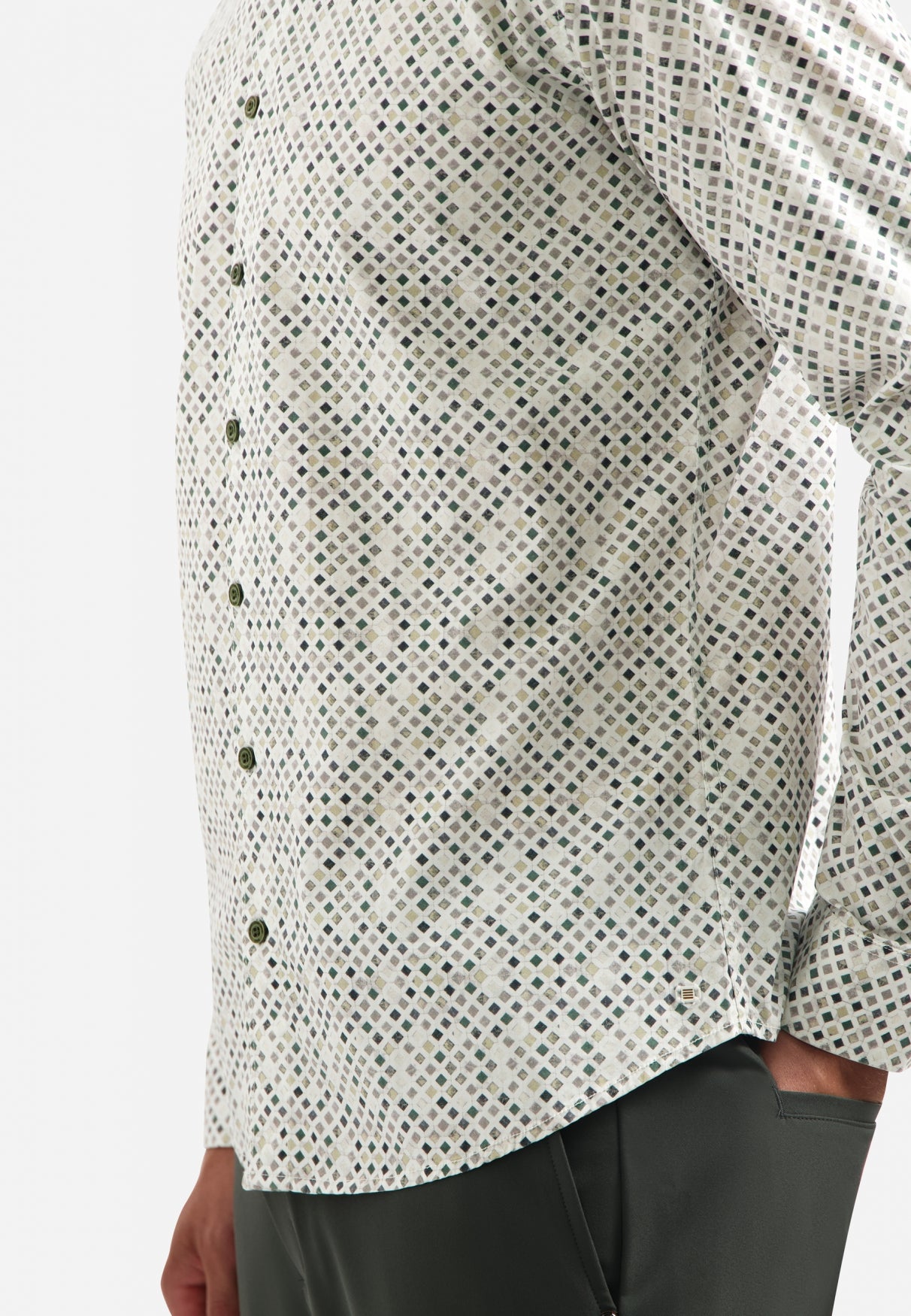 Bedrukt stretchshirt | Dark Green