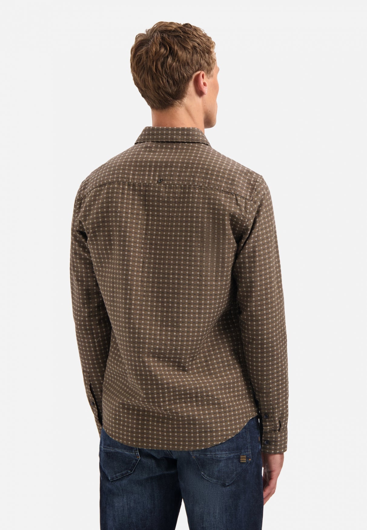 Geweven jaquard overhemd | Taupe