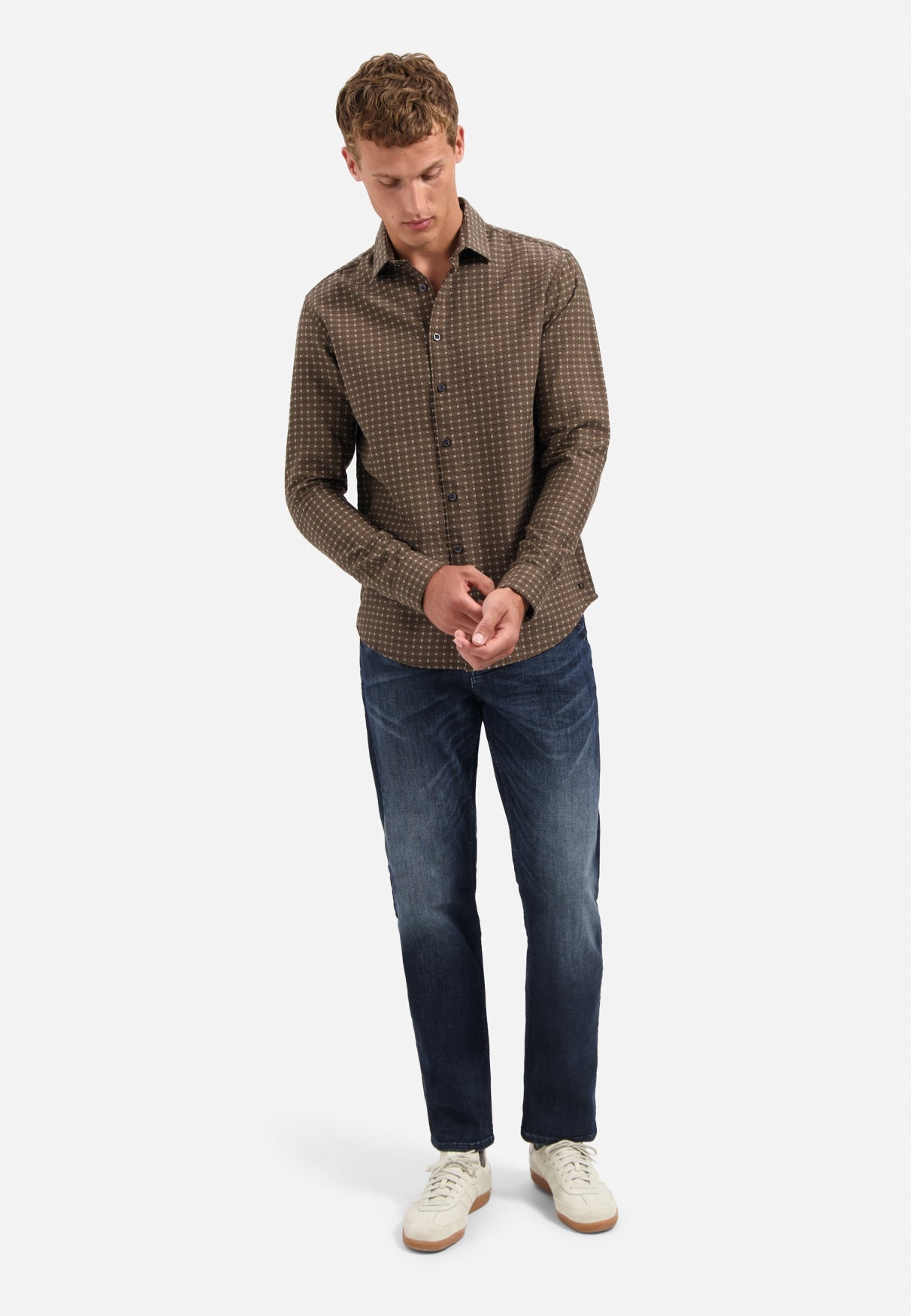 Geweven jaquard overhemd | Taupe