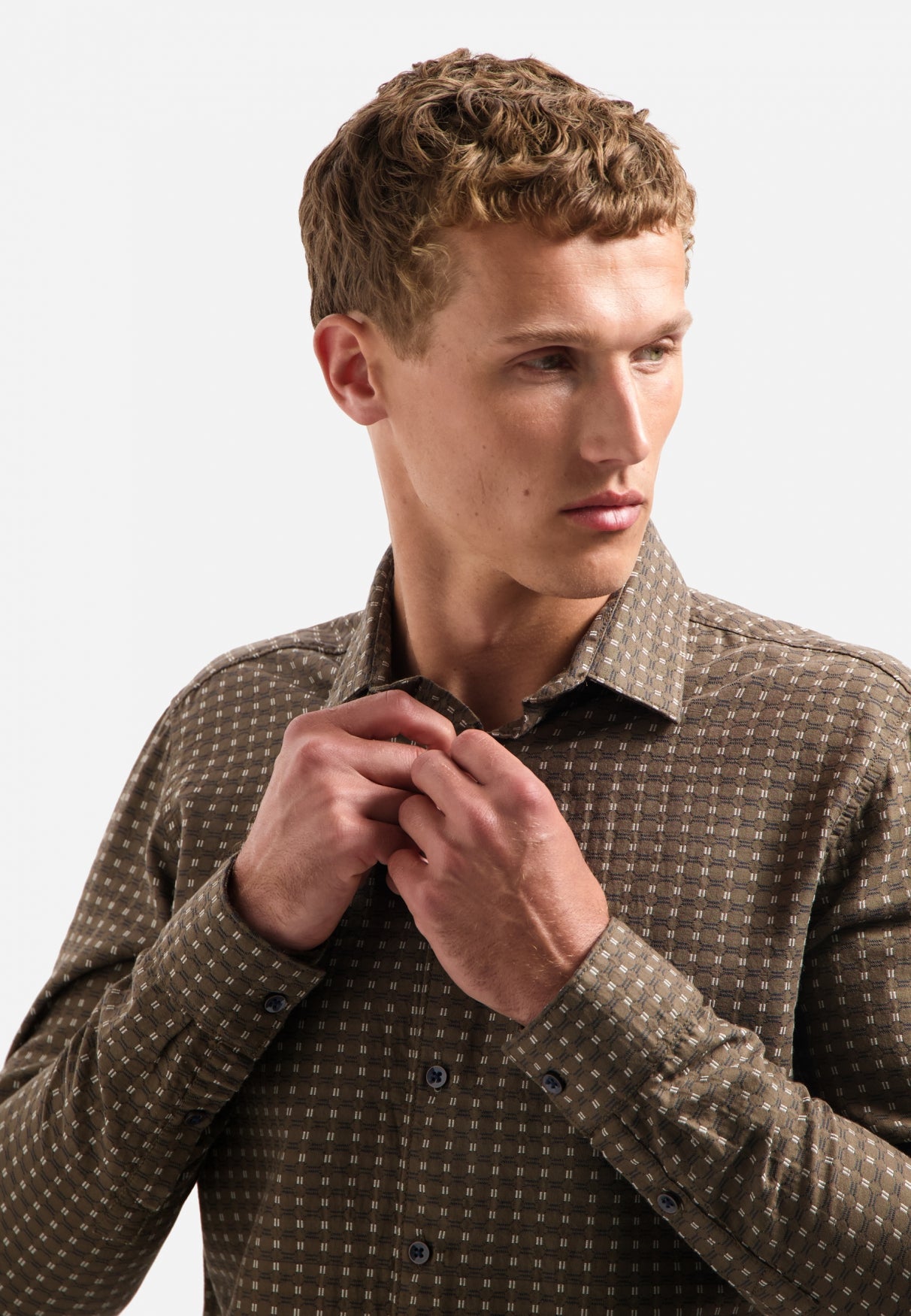 Geweven jaquard overhemd | Taupe