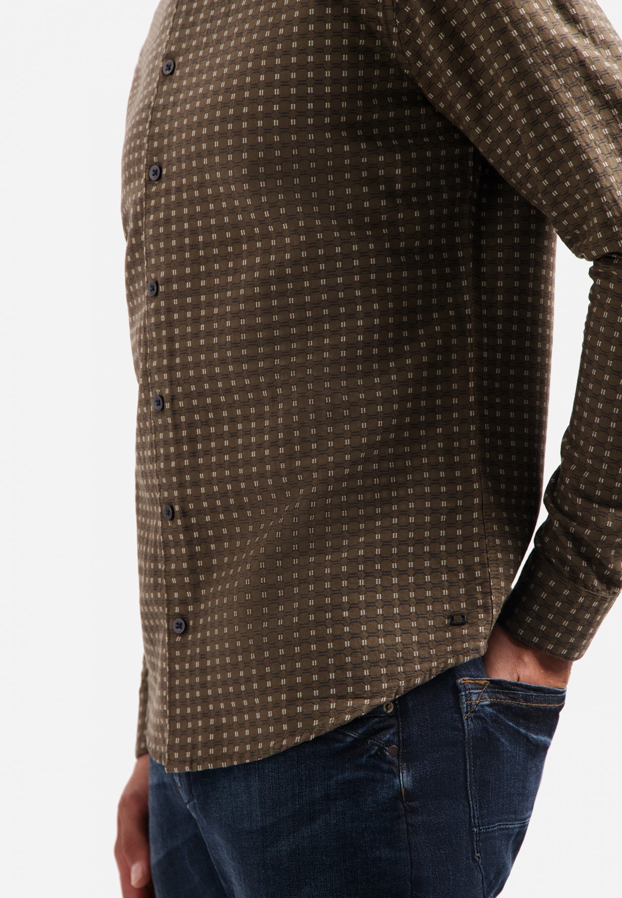 Geweven jaquard overhemd | Taupe