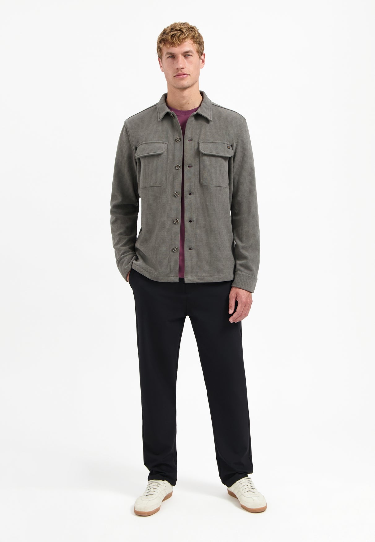 Overshirt met knopen in sweatstof | Dark Clay