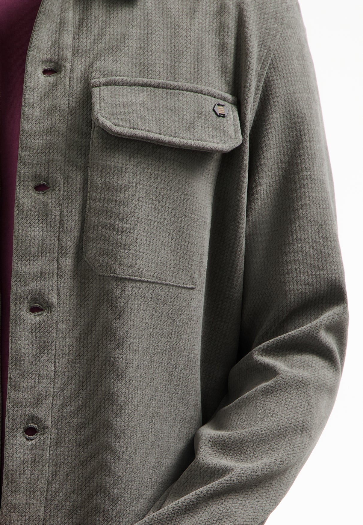 Overshirt met knopen in sweatstof | Dark Clay