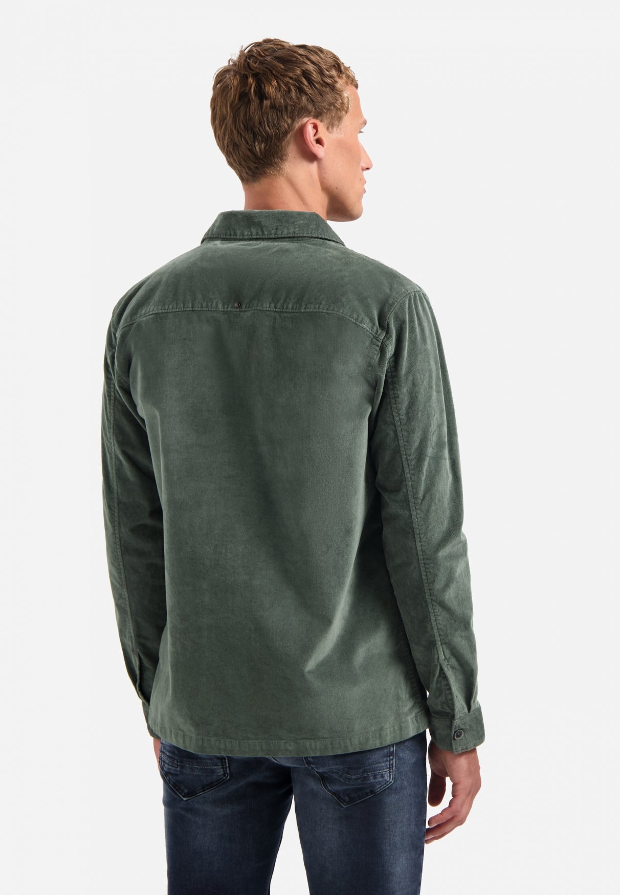 Overshirt met knoopsluiting in velvetstof | Dark Green