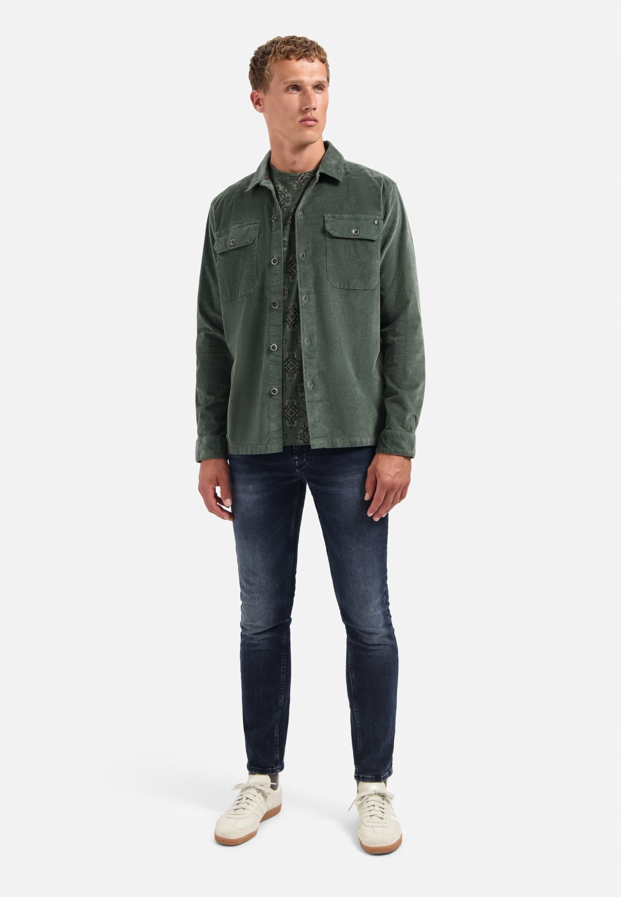 Fluwelen overshirt met knoopsluiting | Dark Green