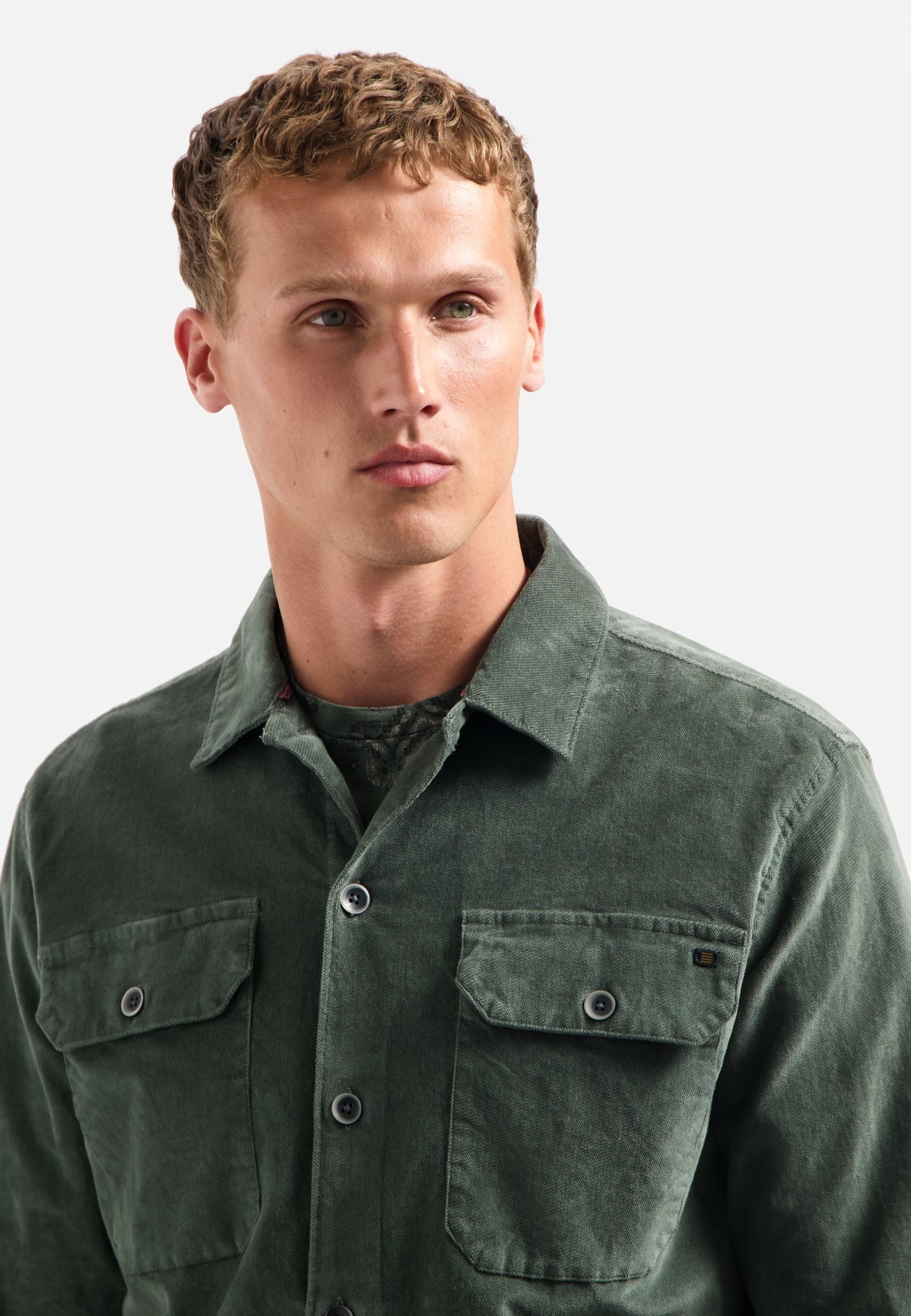 Overshirt met knoopsluiting in velvetstof | Dark Green