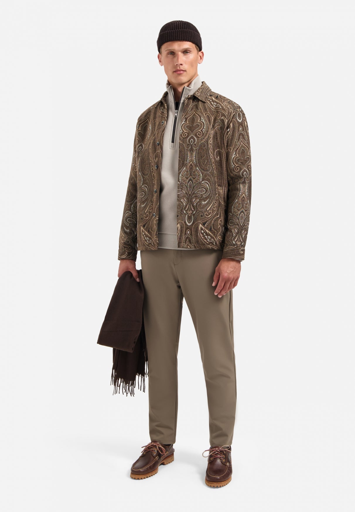 Gedessineerd jacquard overshirt | Bruin