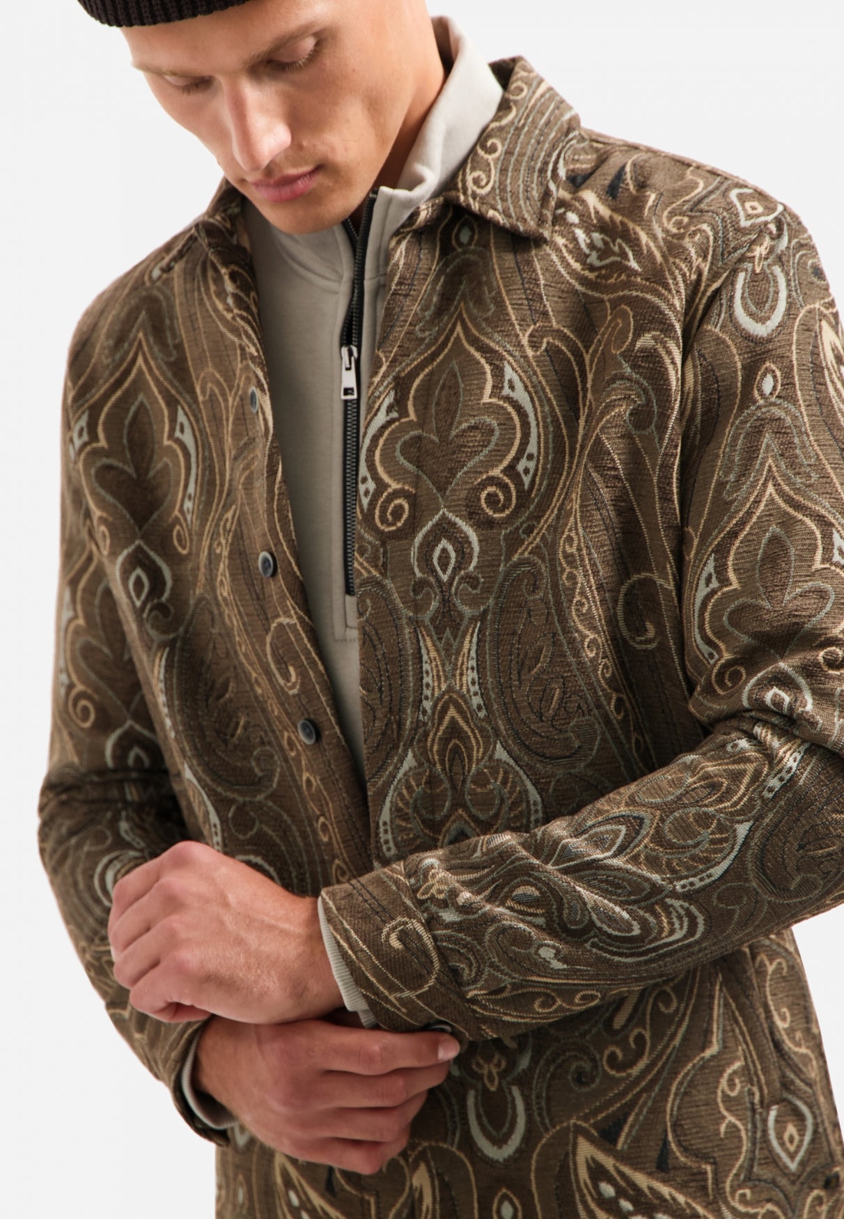 Gedessineerd jacquard overshirt | Bruin