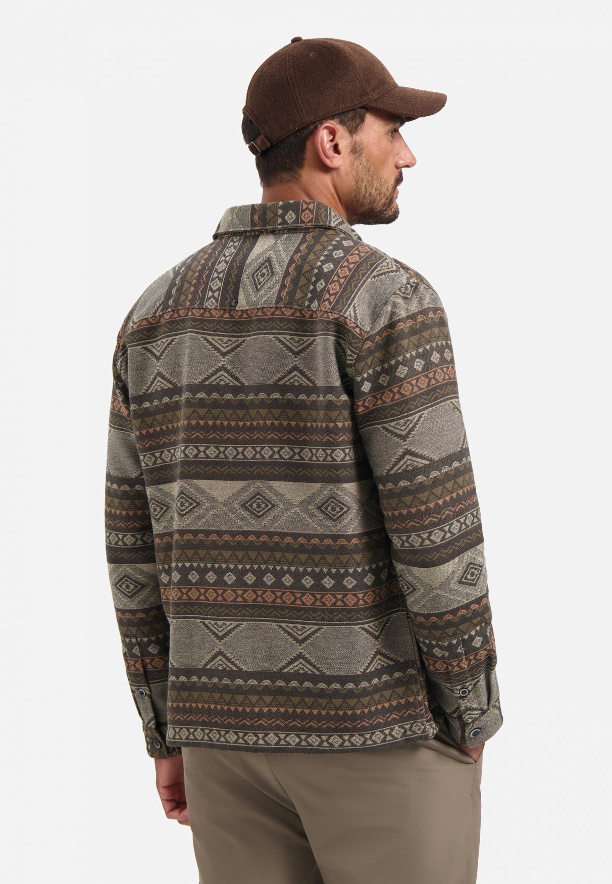 Gedessineerd jacquard overshirt | Taupe