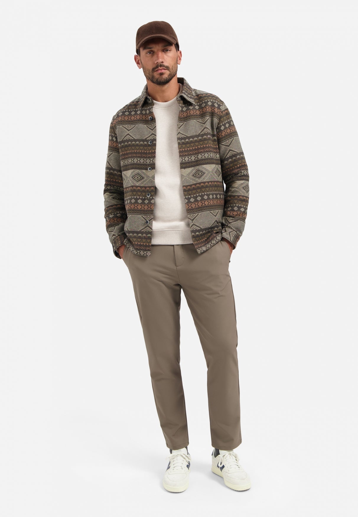 Gedessineerd jacquard overshirt | Taupe