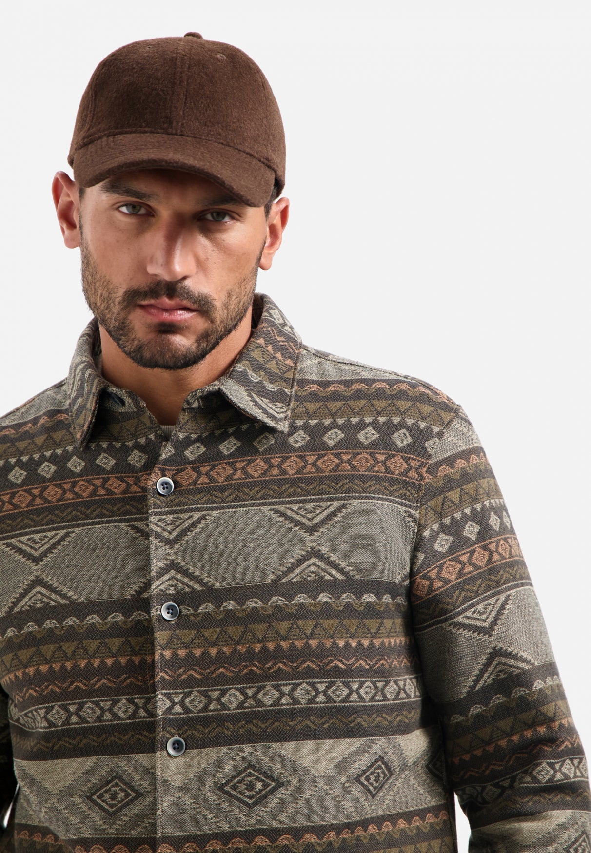 Gedessineerd jacquard overshirt | Taupe