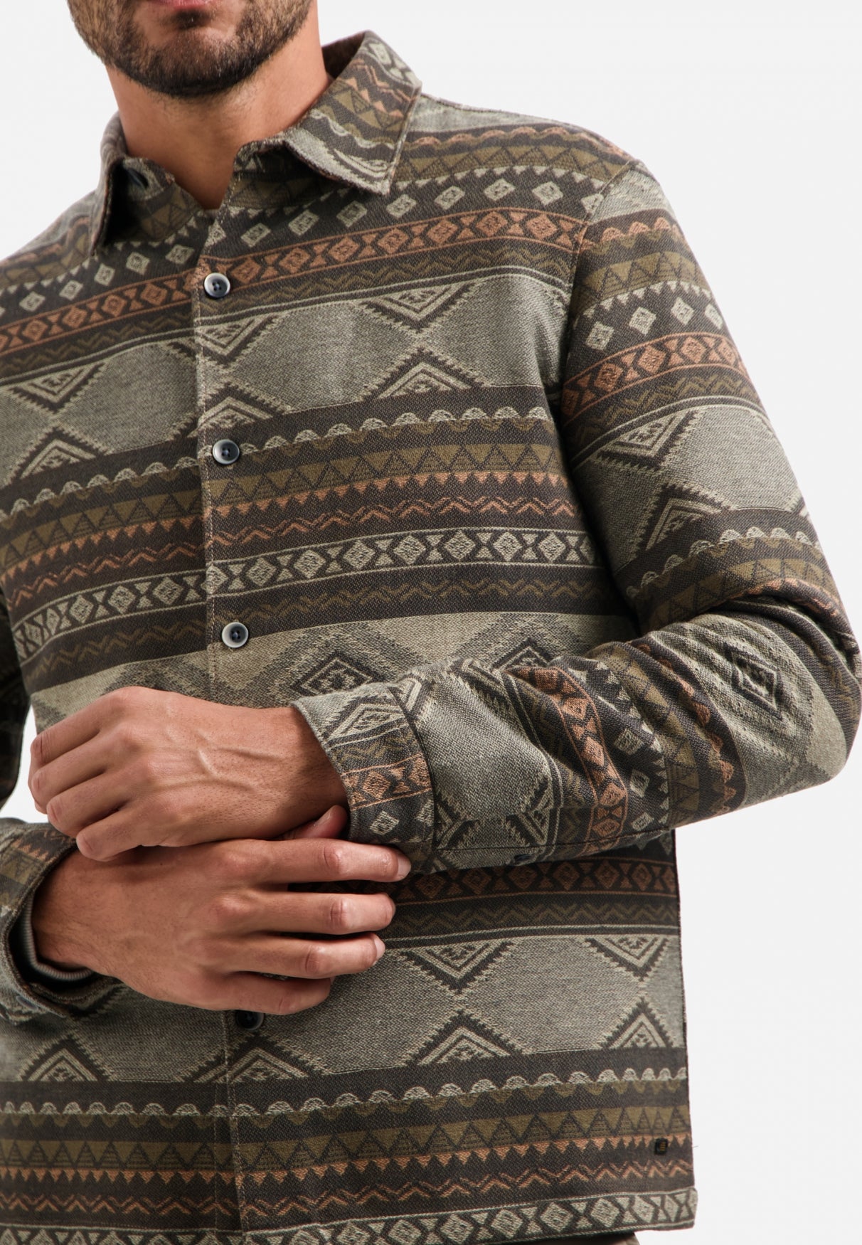 Gedessineerd jacquard overshirt | Taupe
