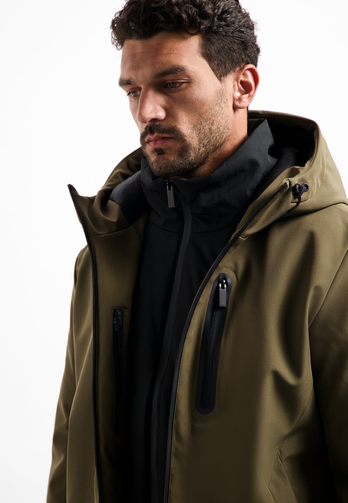 Hooded coated jacket | Dark Steel