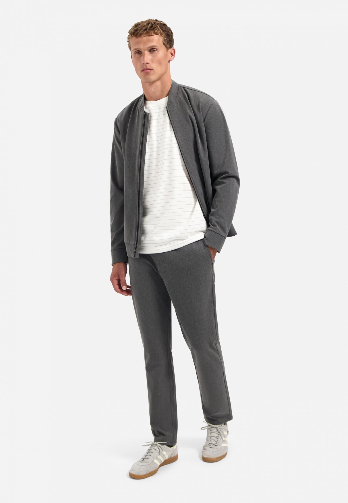 Melange chino stretchbroek | Grey Melange