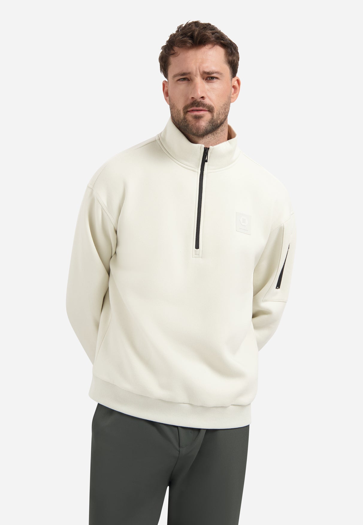 lucky２ Sweater met halve rits | Chalk