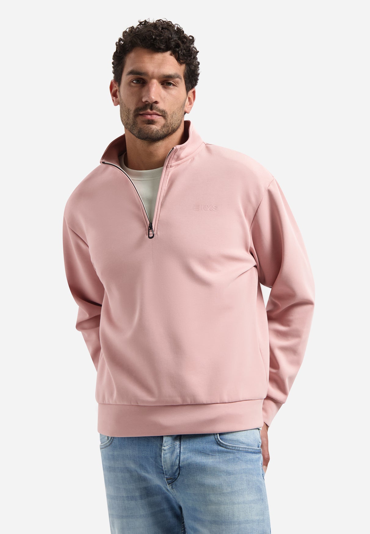 Sweater met halve rits | Light Mauve