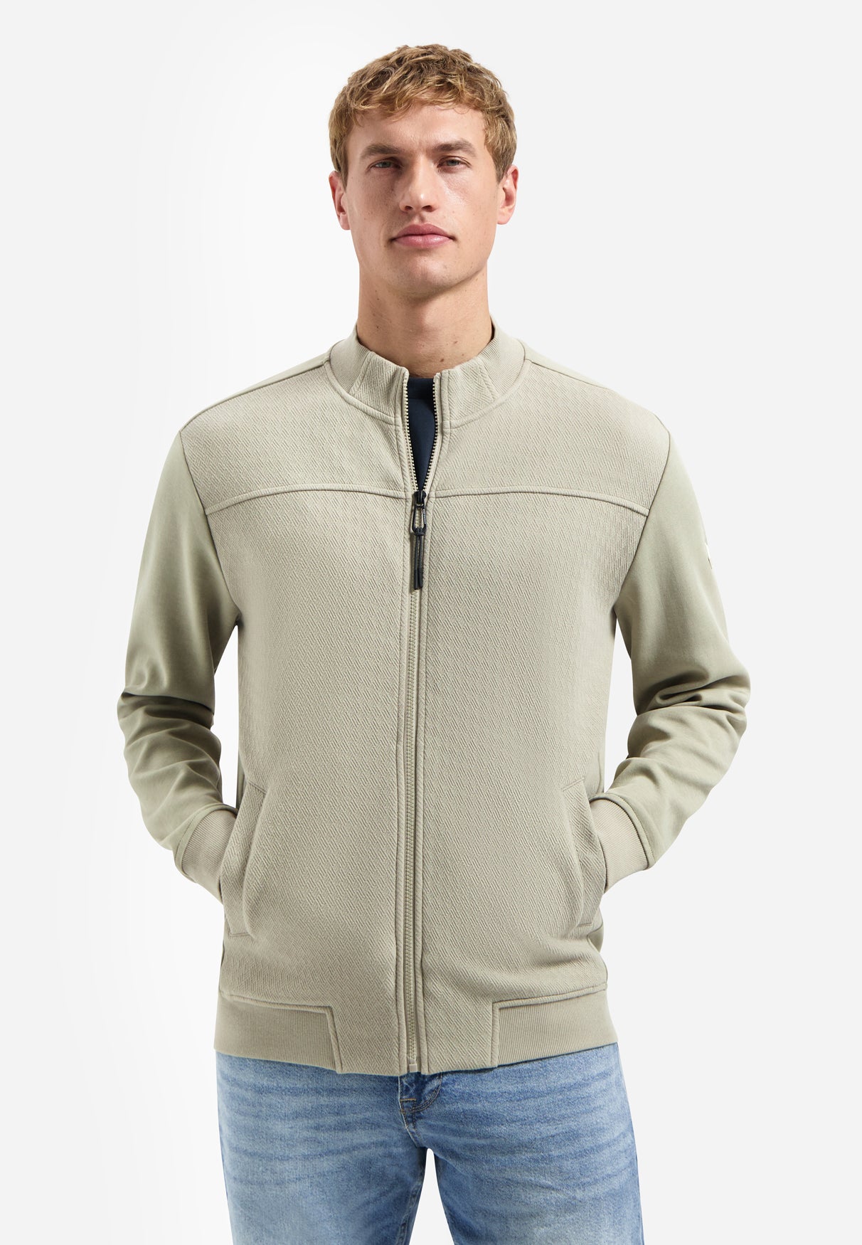 Sweatvest met gemixte structuren | Taupe