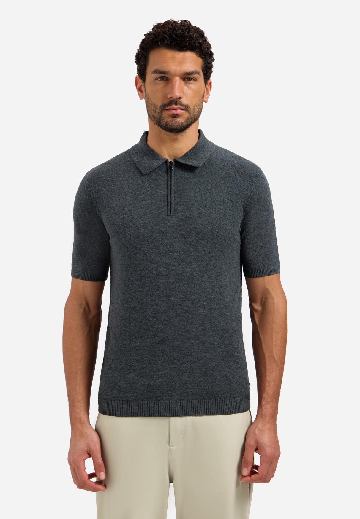 Gebreide polo met rits | Dark Steel