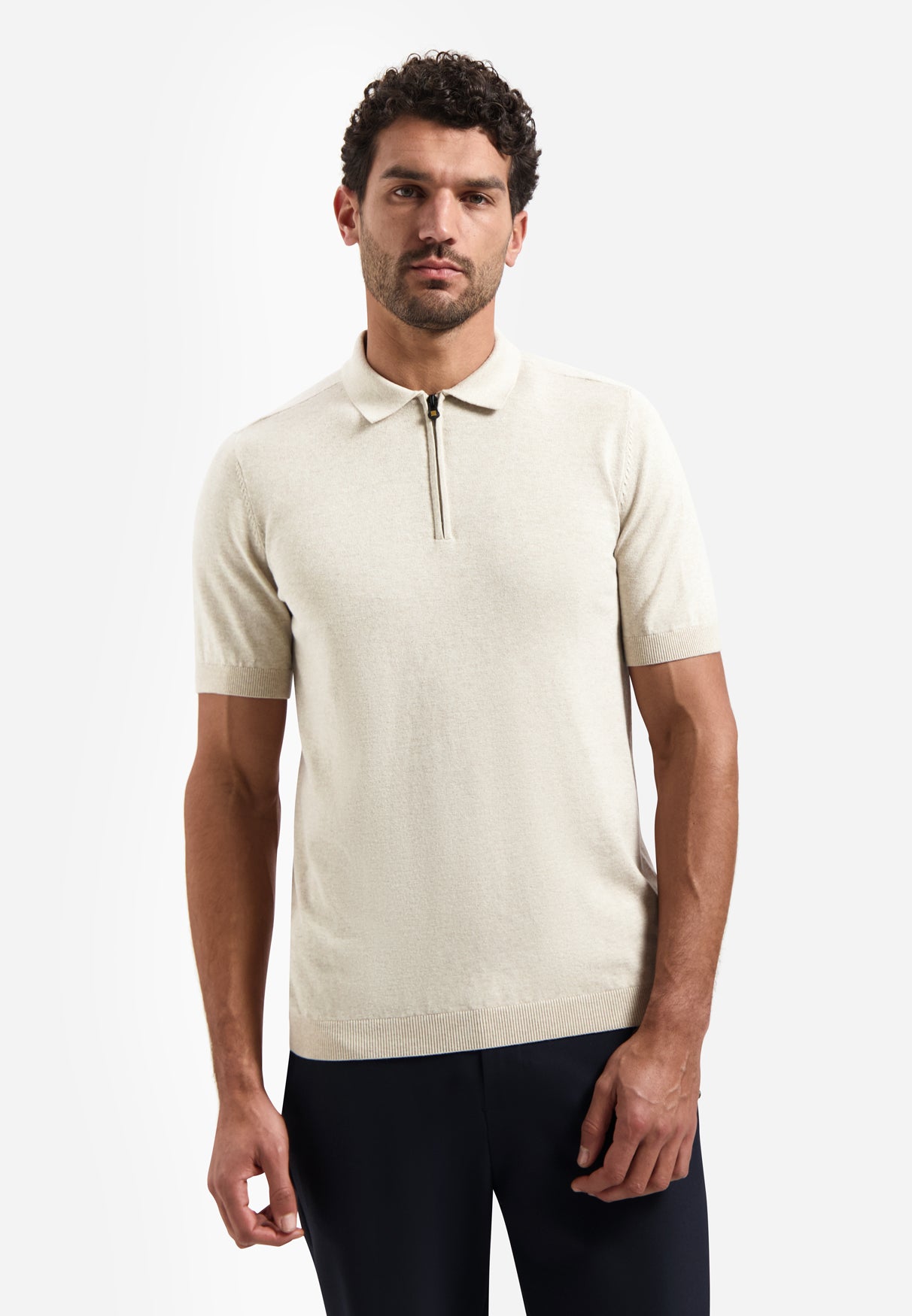 Gebreide polo met halve rits | Desert