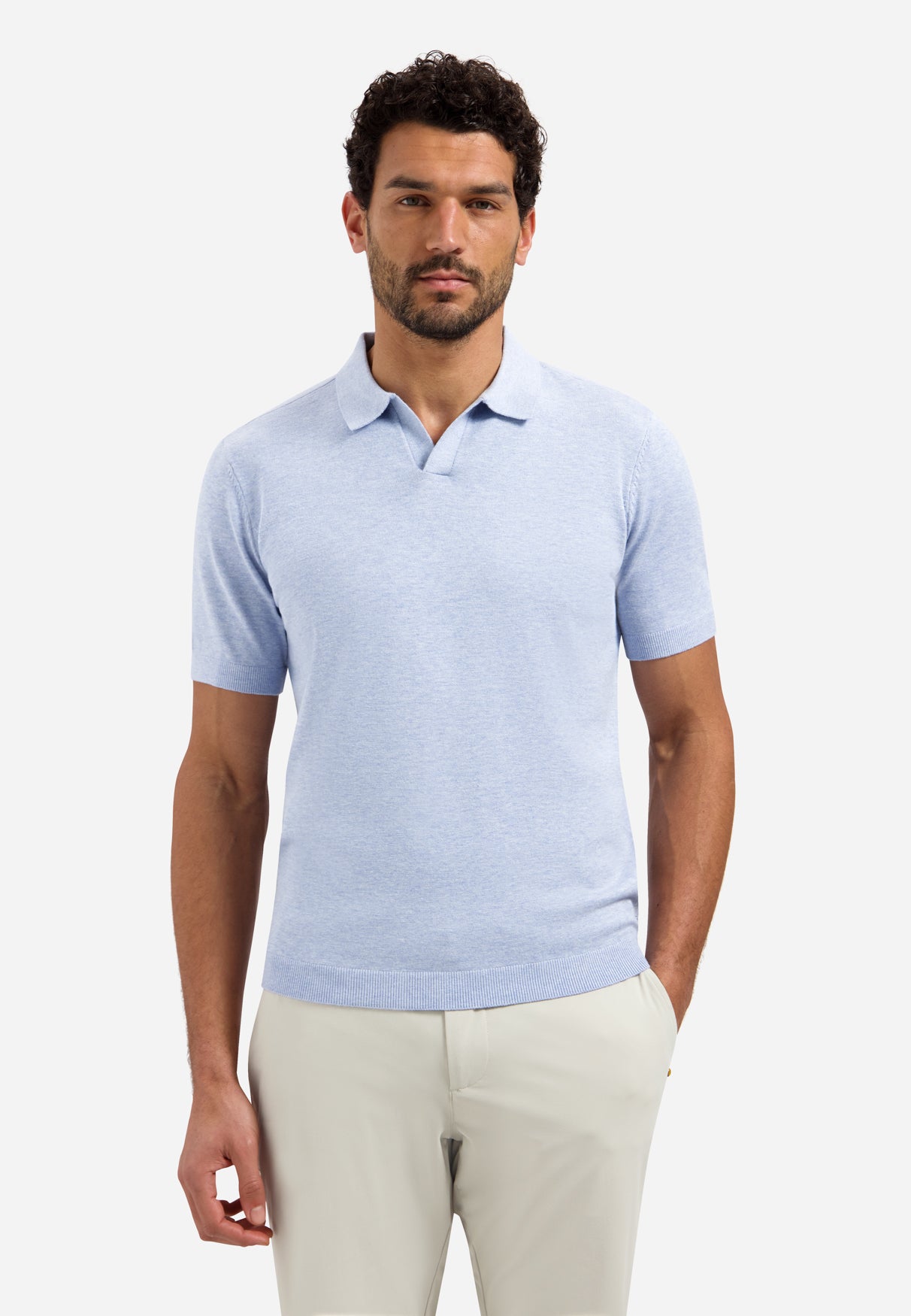 Gebreide polo met V-hals Blauw