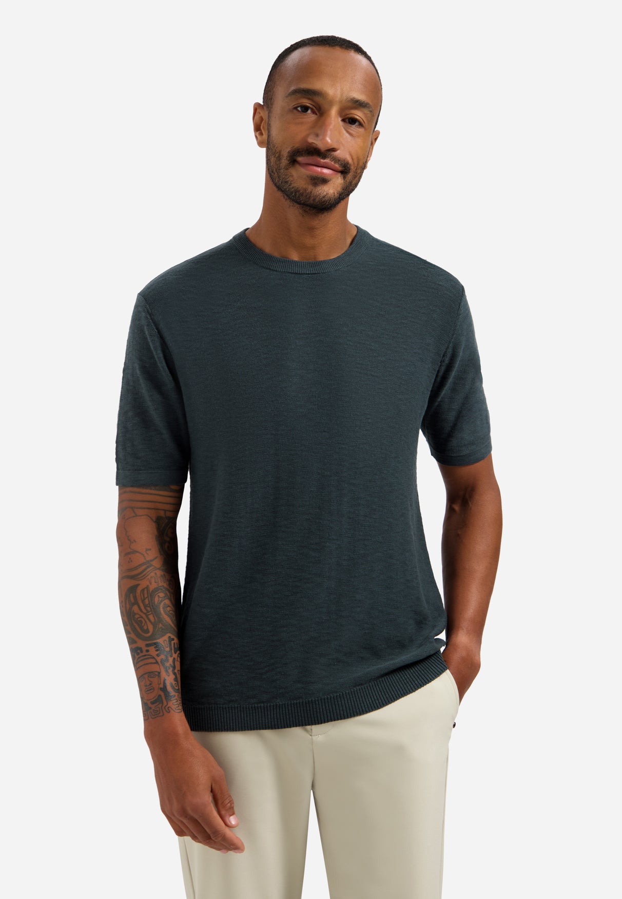 Gebreid slub T-shirt | Dark Steel