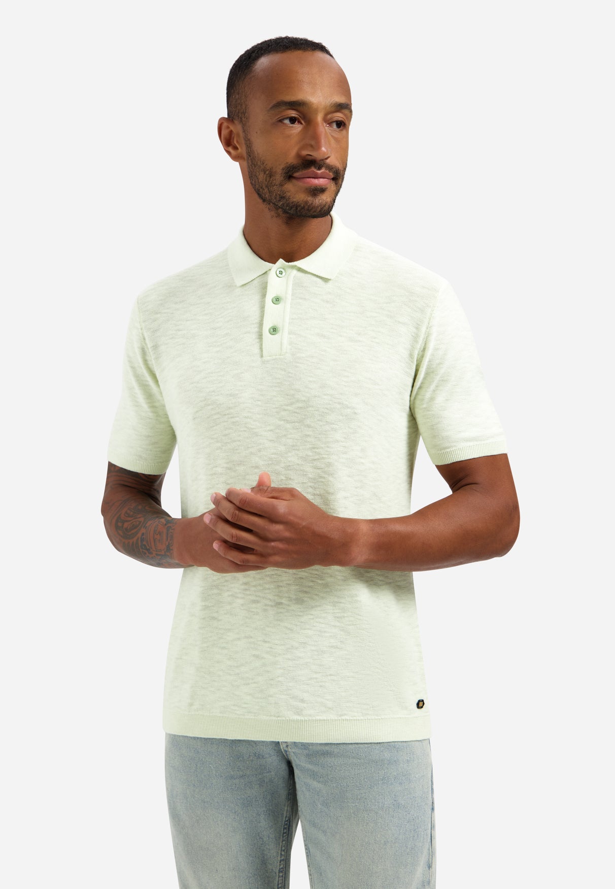 Gebreide slub polo met knopen | Seagreen