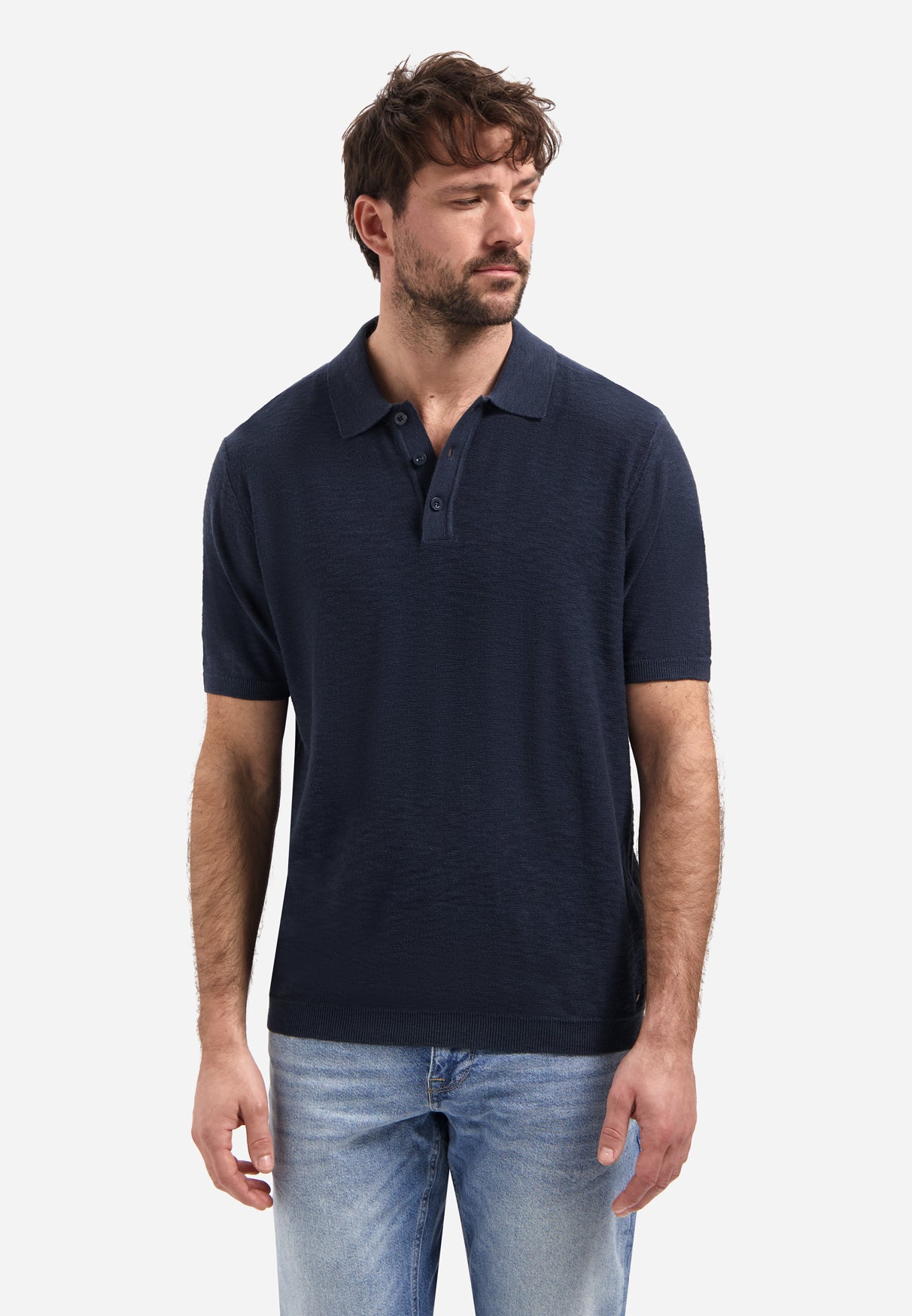 Gebreide slub polo met knopen | Night
