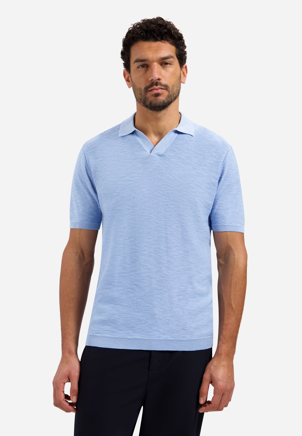 Gebreide V-hals polo | Blue
