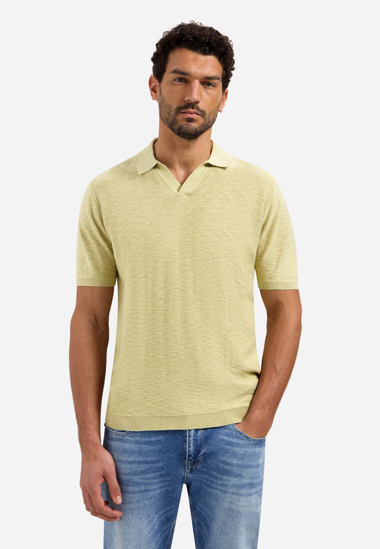 Gebreide V-hals polo | Yellow