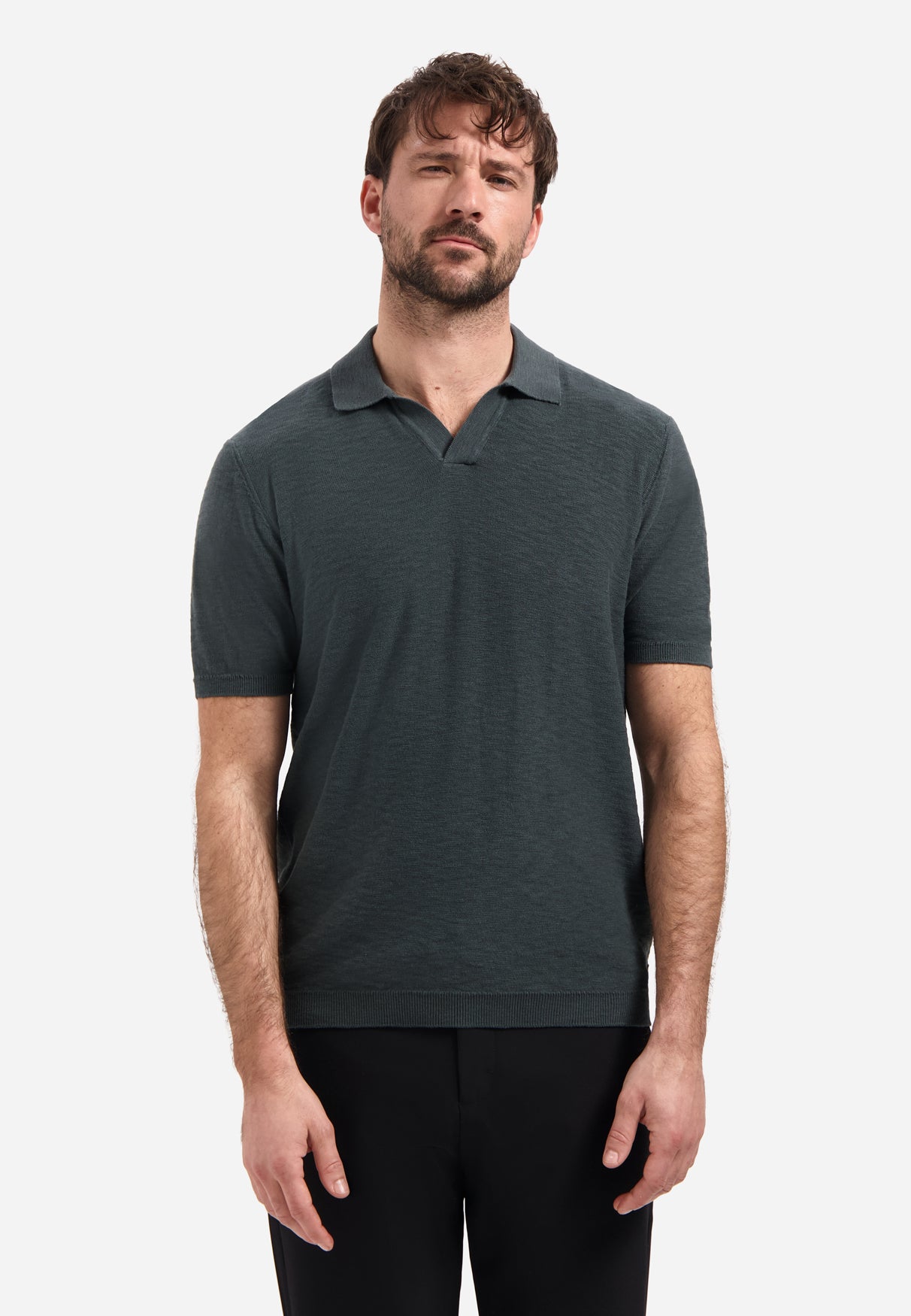 Gebreide V-hals polo | Dark Steel