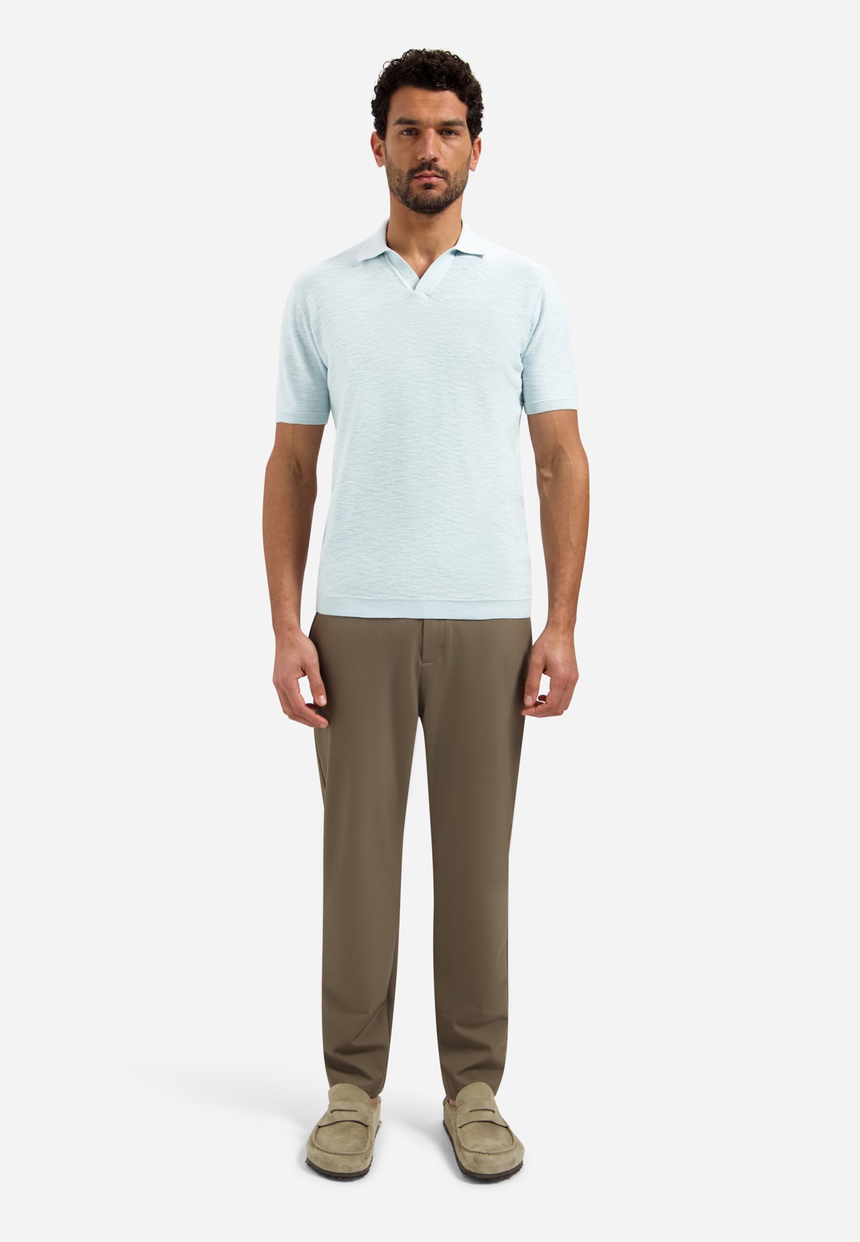 Gebreide V-hals polo | Sky