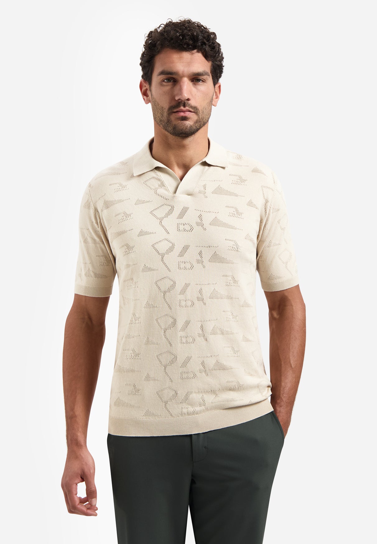 Gebreide jacquard polo | Desert