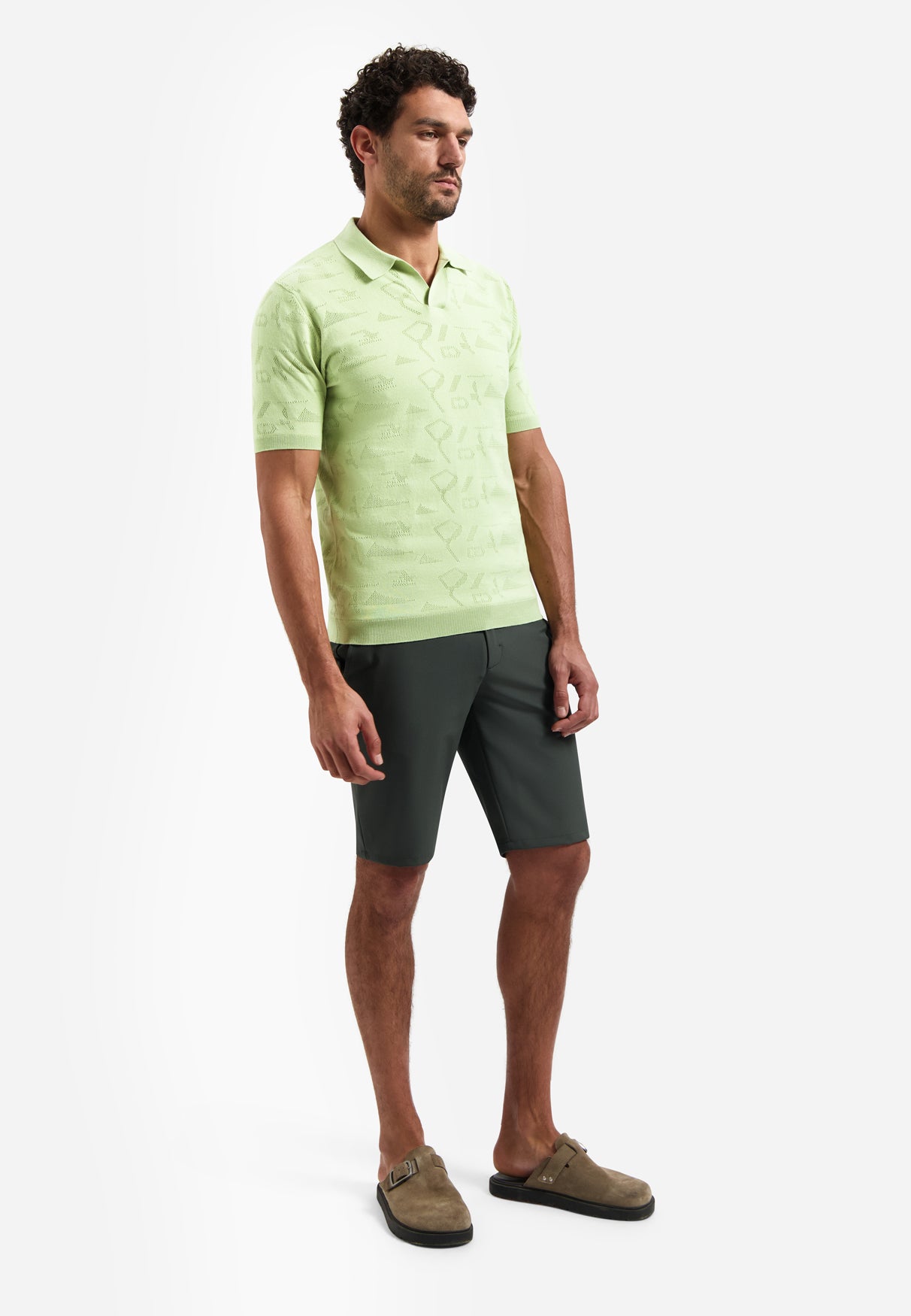 Knitted jacquard polo shirt | Green