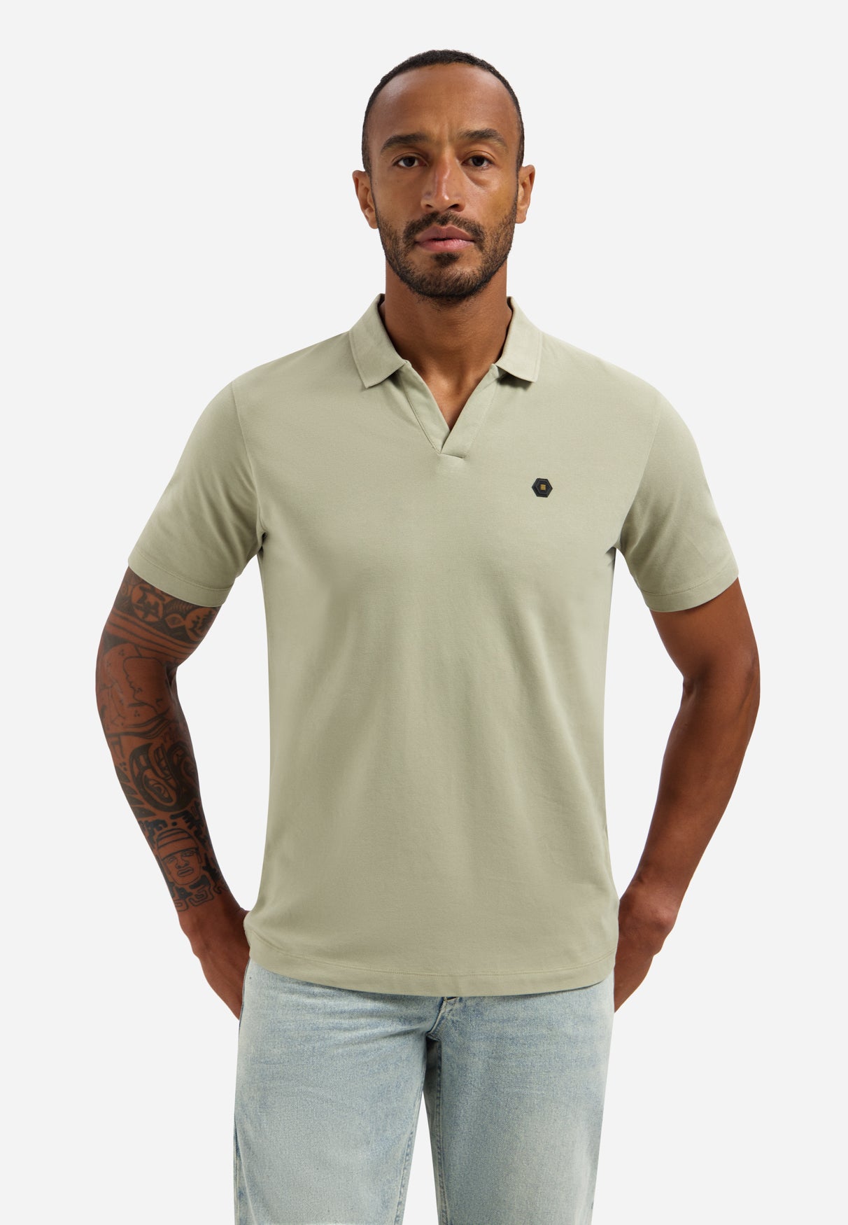 Basic polo met V-hals | Taupe
