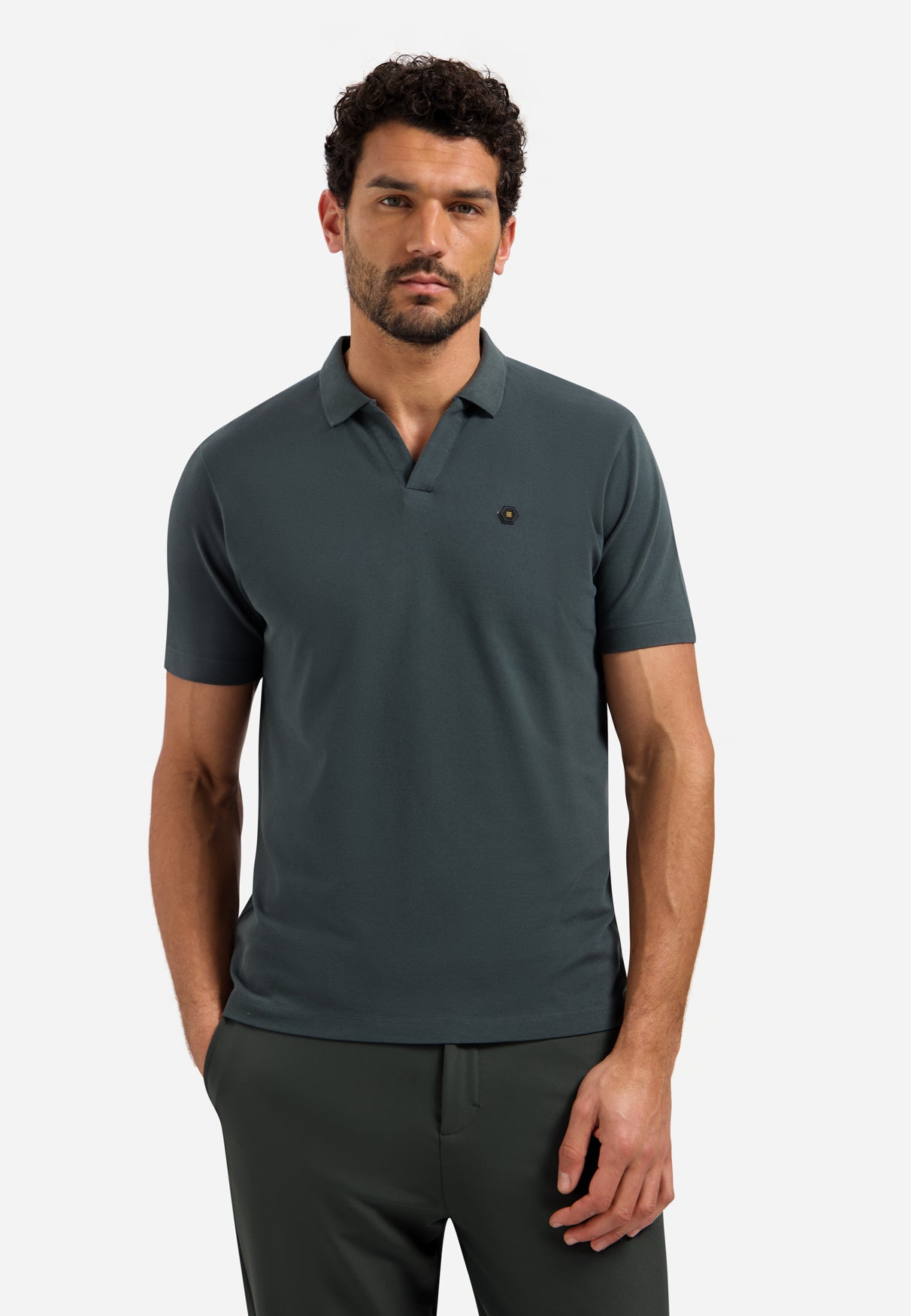 Basic polo met V-hals Dark Steel