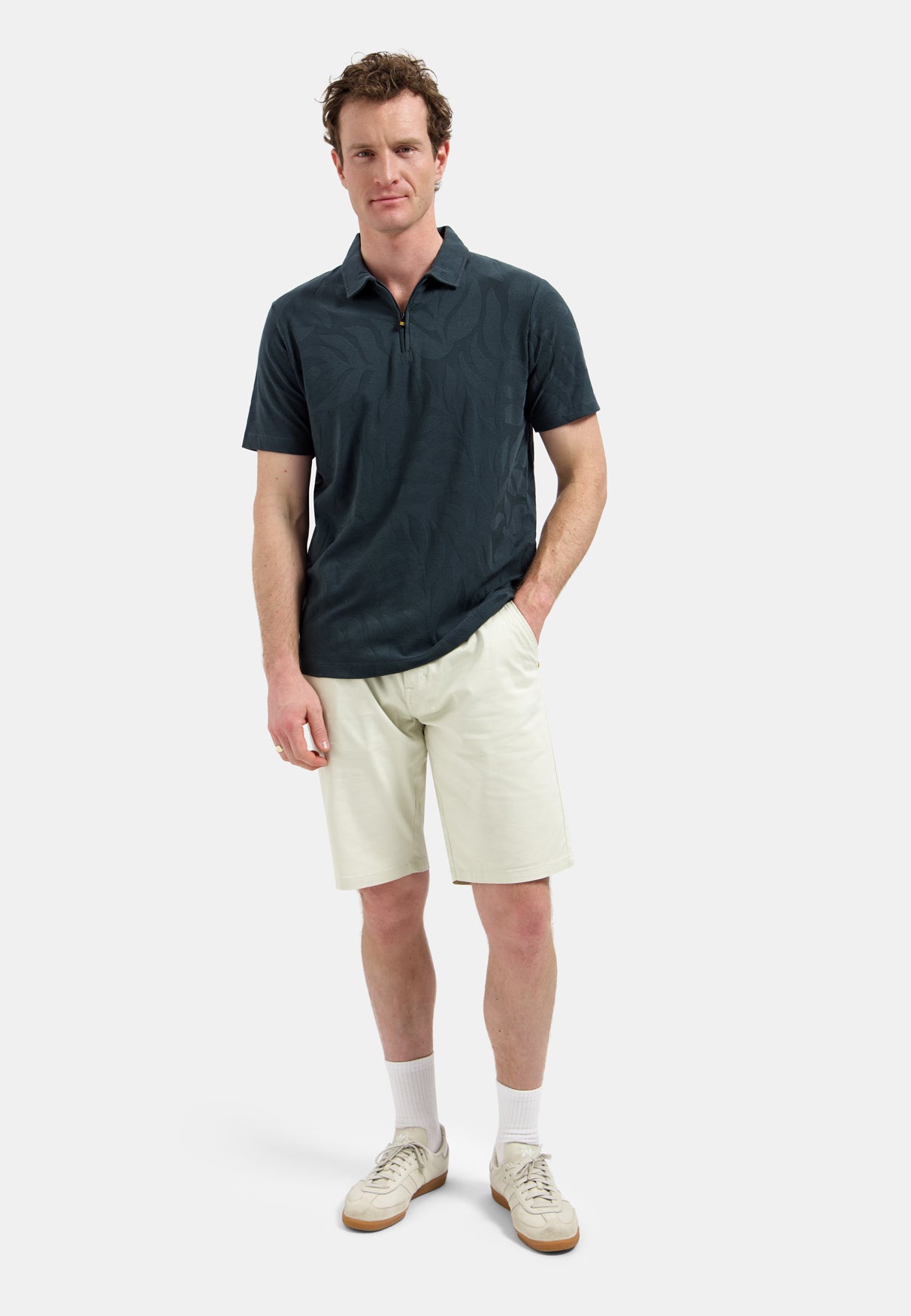 Jacquard polo shirt with half-zip | Dark Steel