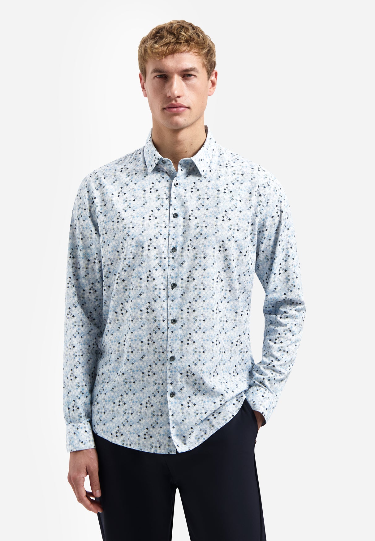 Shirt met microprint | Blauw