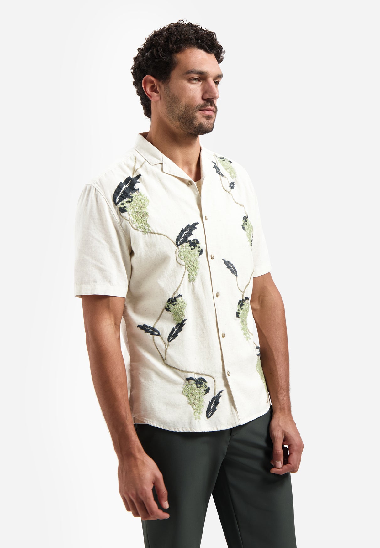 Geborduurd shirt met korte mouwen | Groen