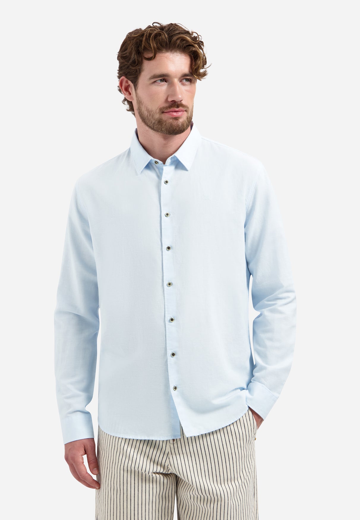 Shirt van linnenmix | Sky