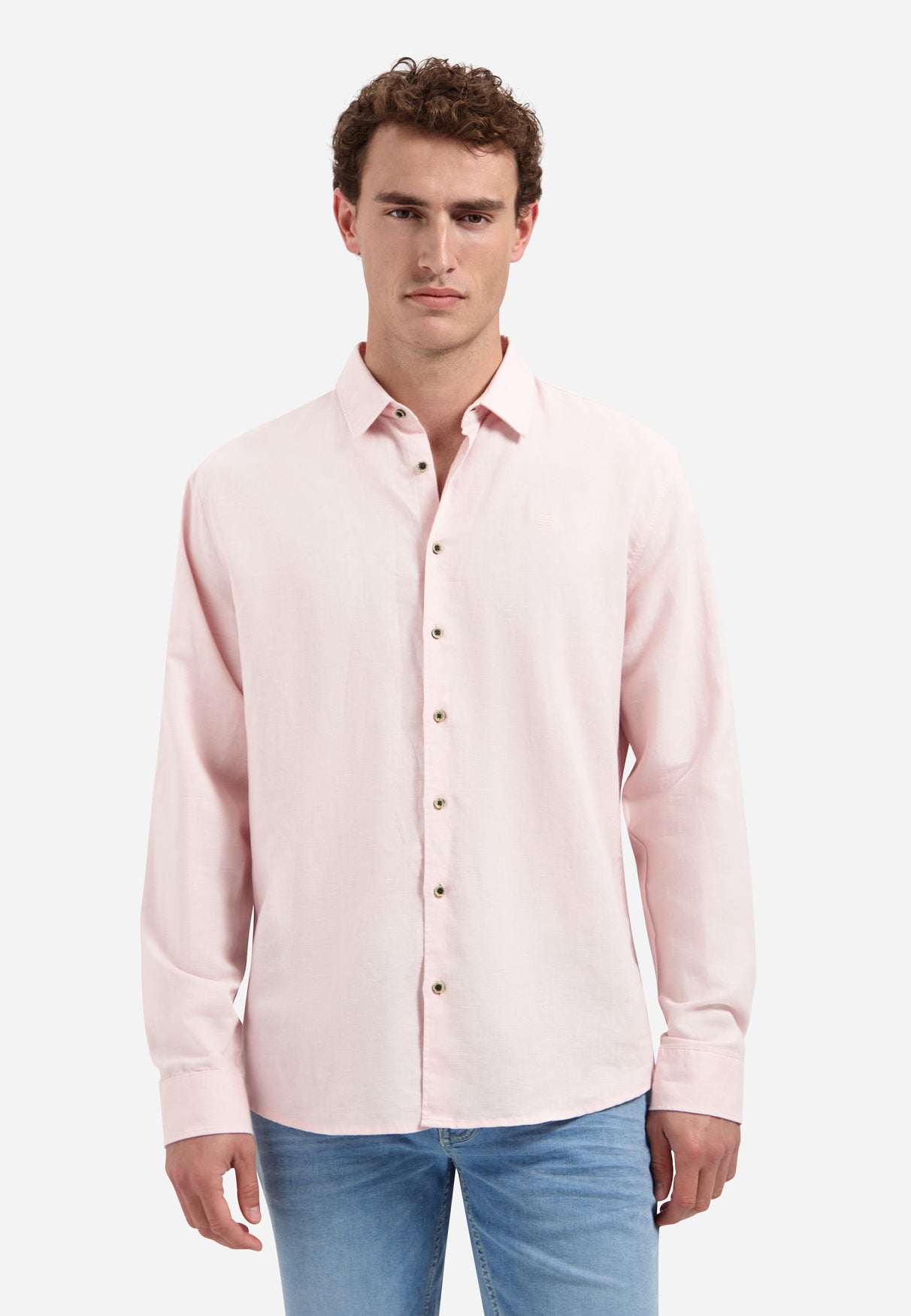 Shirt van linnenmix | Soft Pink