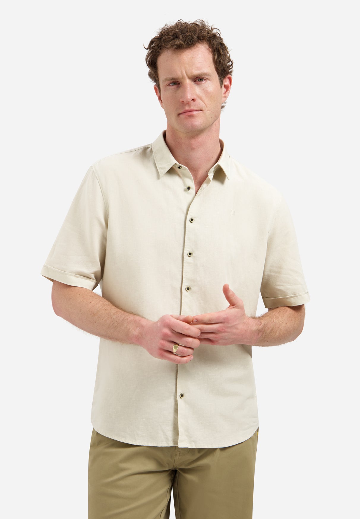 Shirt van linnenmix met korte mouwen | Desert