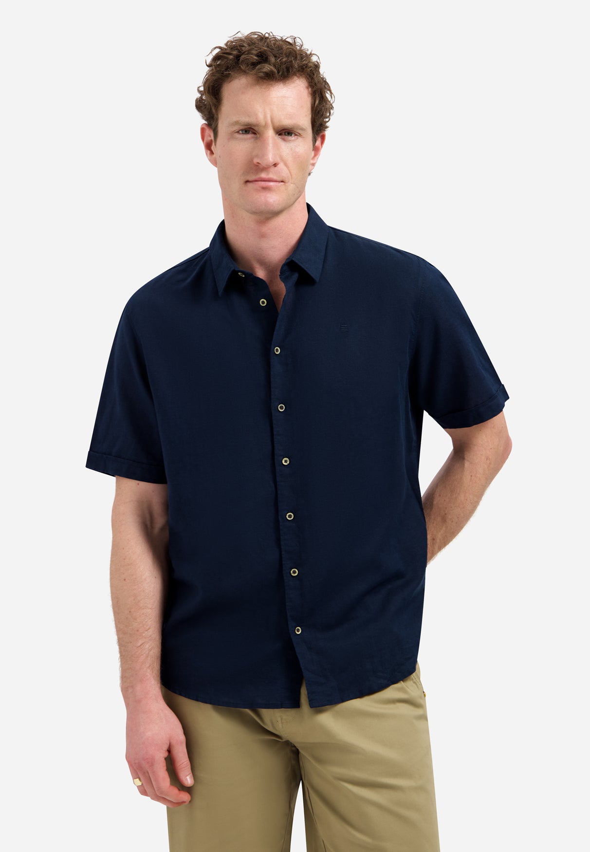 Shirt van linnenmix met korte mouwen | Night