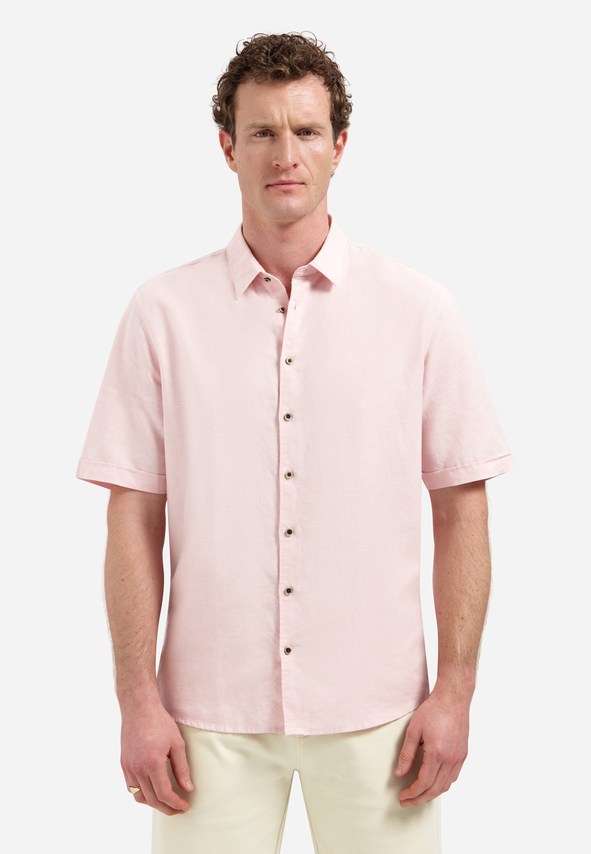 Shirt van linnenmix met korte mouwen | Soft Pink