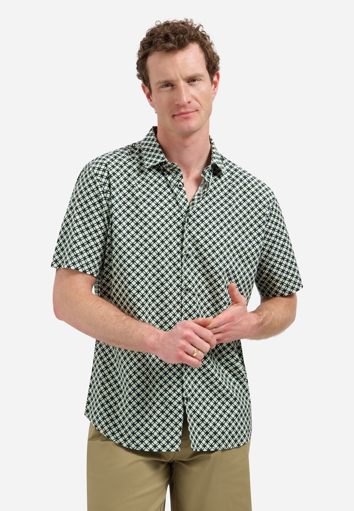 Stretch overhemd met allover print | Green