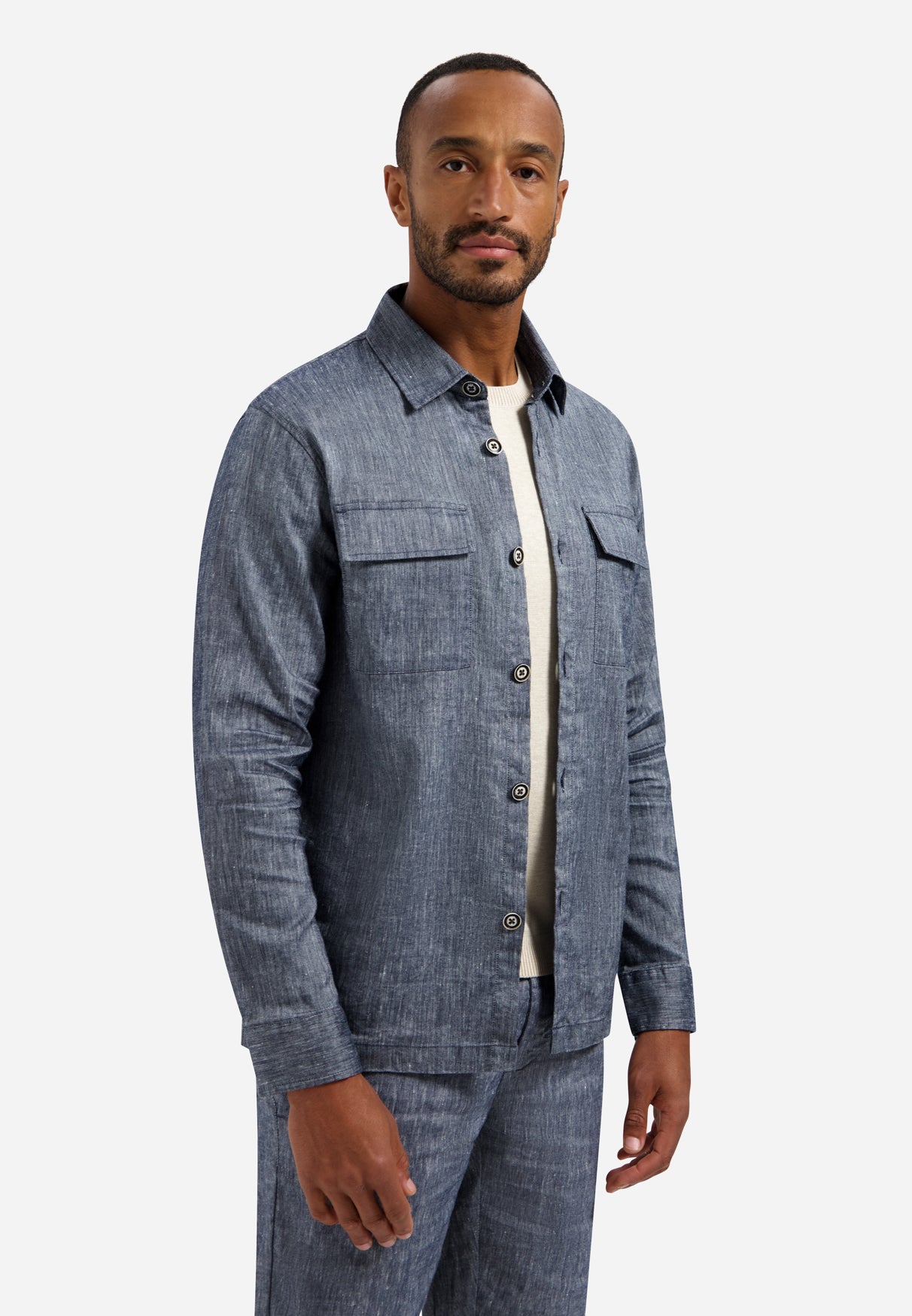 Tweekleurig linnen overshirt | Night