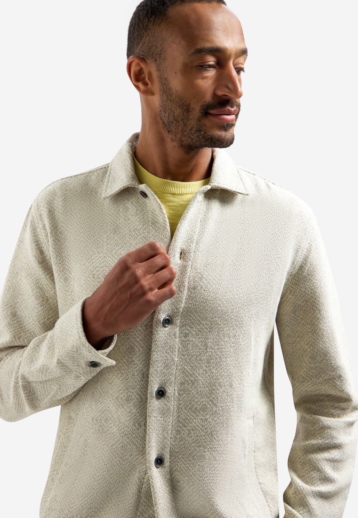 Jacquard button-up overshirt | Desert