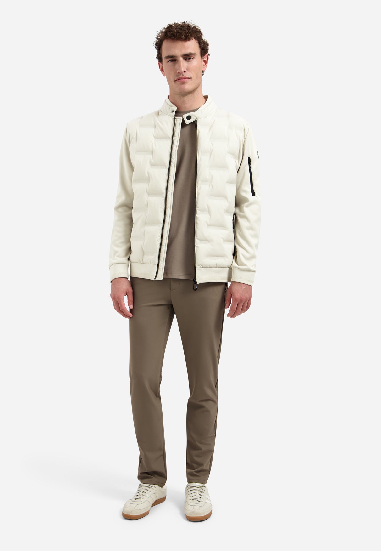 Kort padded jack met knit details | Stone