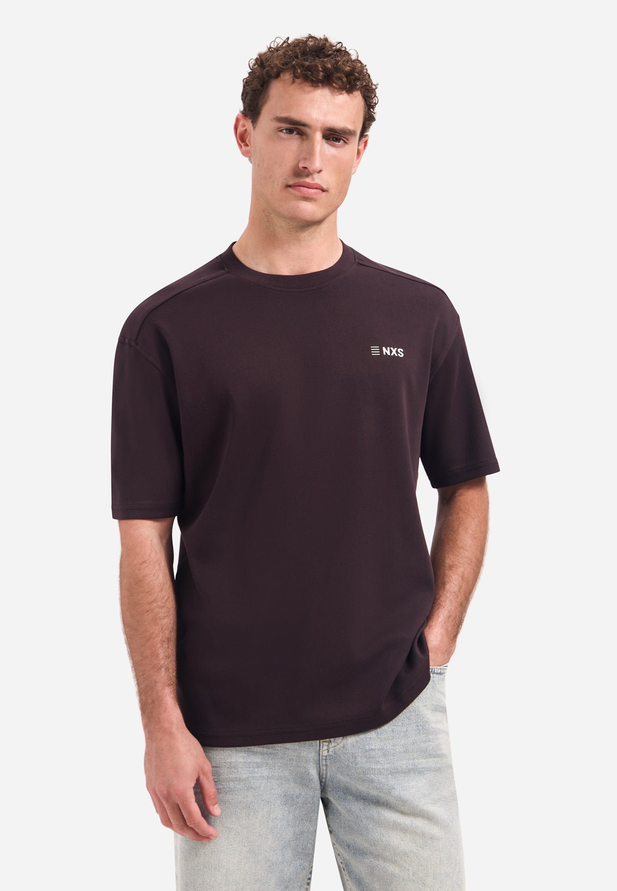 crewneck T-shirt met korte mouwen en rugprint | Dark Brown