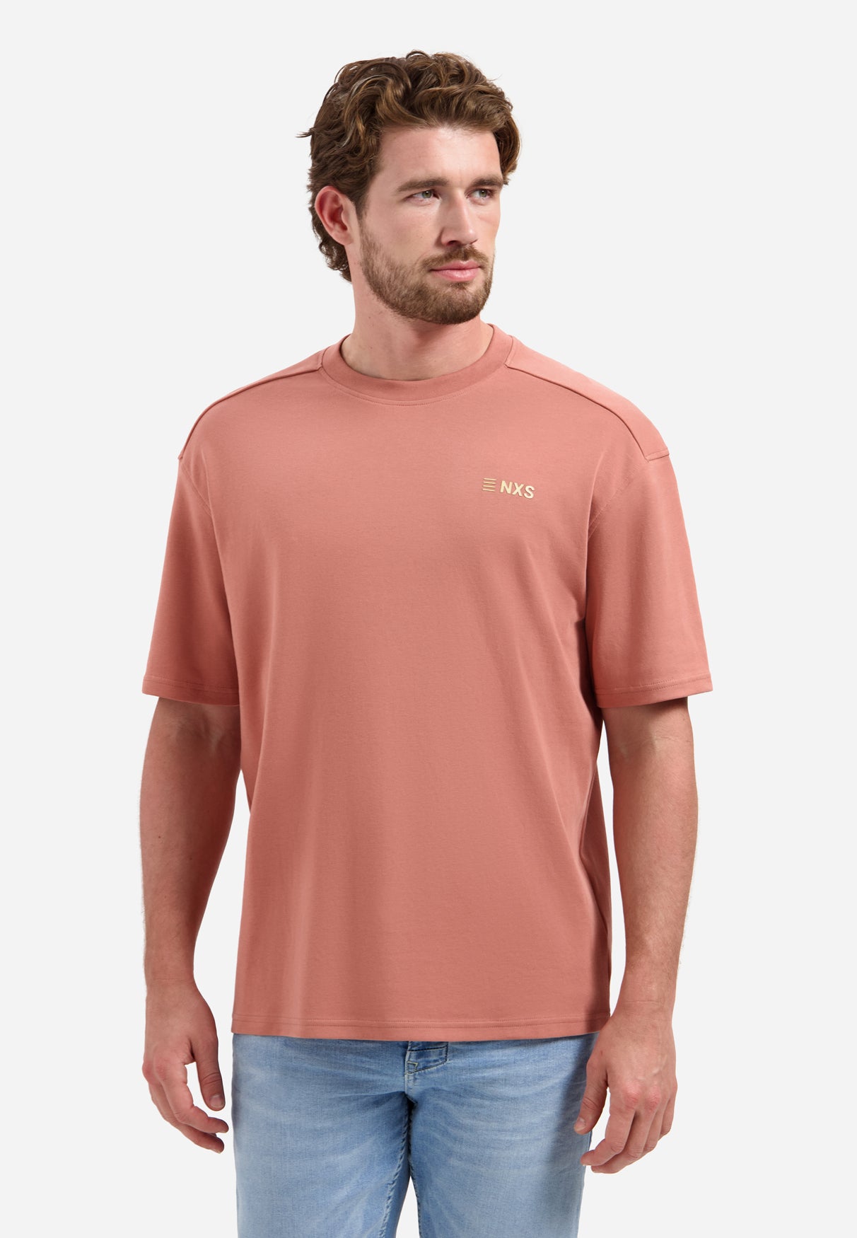 crewneck T-shirt met korte mouwen en rugprint | Coral